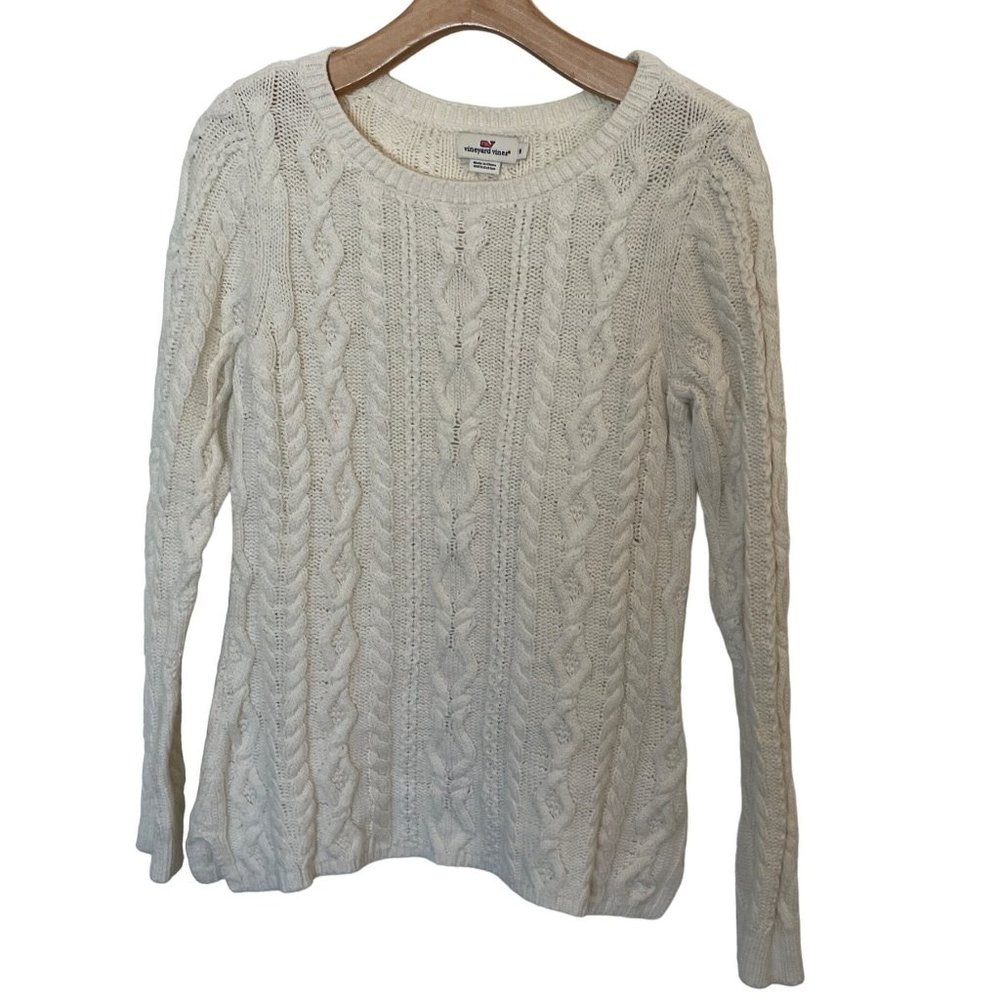 Vineyard Vines Womens White Cable Knit Sweater Sz Medium L/S